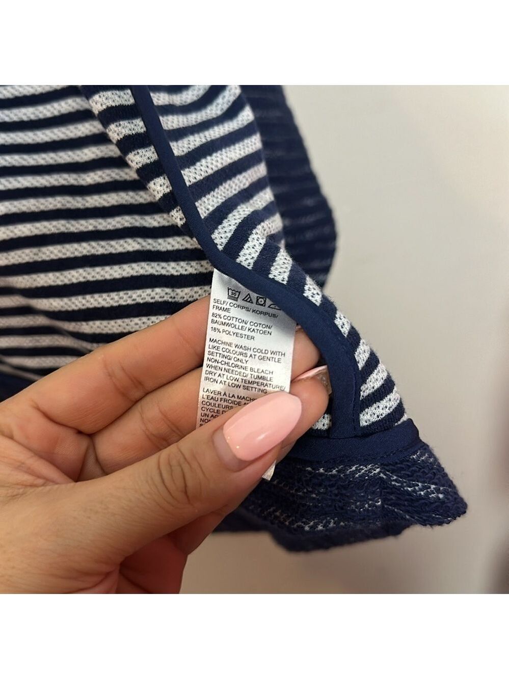 Lord & Taylor Waterfall Relaxed Fit Striped Navy Blue Open Front Cardigan - Picture 7 of 9